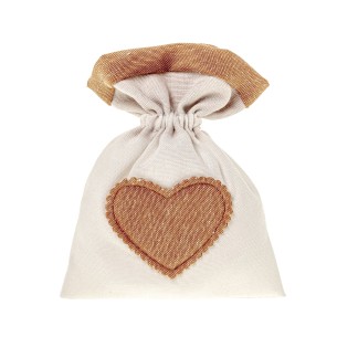 Bomboniera sacchetto in tessuto bianco con inserto cuore arancione 10 x h 13 cm confezione 12 pz art C2696