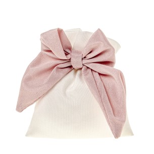 Bomboniera sacchetto in tessuto bianco inserto fiocco rosa antico 10 x h 12 cm confezione 12 pz art C2699