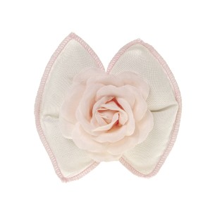 Bomboniera sacchetto fiocco in tessuto bianco inserto fiore rosa rosa 10 cm confezione 12 pz art C2708