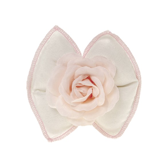 Bomboniera sacchetto fiocco in tessuto bianco inserto fiore rosa rosa 10 cm confezione 12 pz art C2708