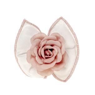 Bomboniera sacchetto fiocco in tessuto bianco inserto fiore rosa rosa antico 10 cm confezione 12 pz art C2709