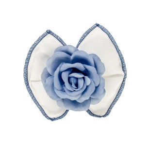 Bomboniera sacchetto fiocco in tessuto bianco inserto fiore rosa blu 10 cm confezione 12 pz art C2710