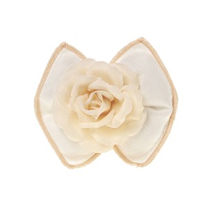Bomboniera sacchetto fiocco in tessuto bianco inserto fiore rosa pesca 10 cm confezione 12 pz art C2711