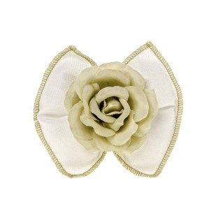 Bomboniera sacchetto fiocco in tessuto bianco inserto fiore rosa verde10 cm confezione 12 pz art C2712
