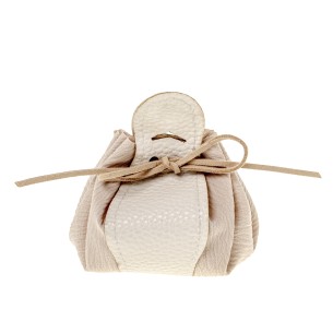 Bomboniera sacchetto in tessuto tipo borsetta inserto fascia pelle beige 9 cm confezione 12 pz art C2719