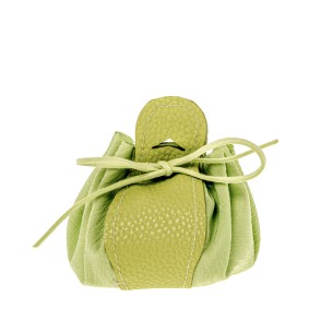 Bomboniera sacchetto in tessuto tipo borsetta inserto fascia pelle verde 9 cm confezione 12 pz art C2721
