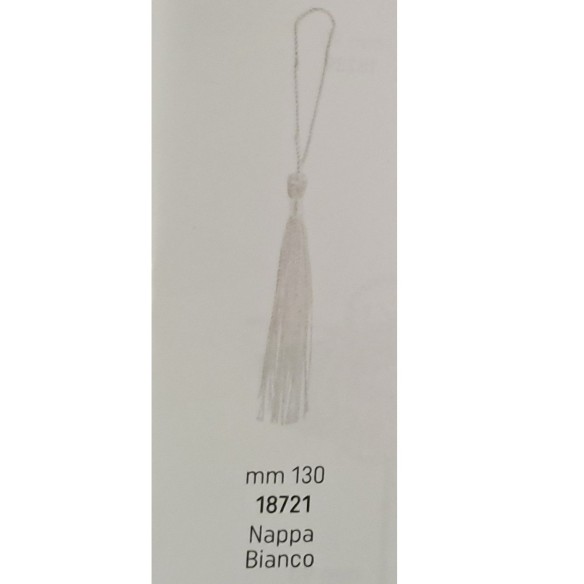 Ciondolo Nappina in tessuto Bianco per decorazione bomboniera h 13 cm confezione 50 pz art 18721