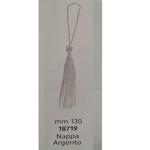 Ciondolo Nappina in tessuto Argento per decorazione bomboniera h 13 cm confezione 50 pz art 18719