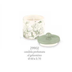 Bomboniera Barattolo candela al gelsomino toile colore eucalipto D 6 x h 7 cm con scatola art 29902