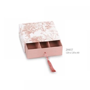 Bomboniera scatola toile colore cipria con inserto nappina 12 x 12 x h 4 cm confezione 6 pz art 29857