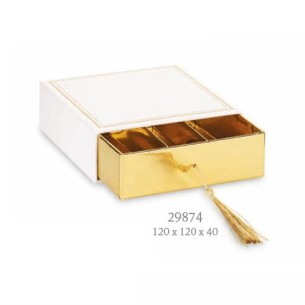 Bomboniera scatola porta confetti quadrata colore Avorio oro 12 x 12 x h 4 cm Confezione 6 pz  art 29874