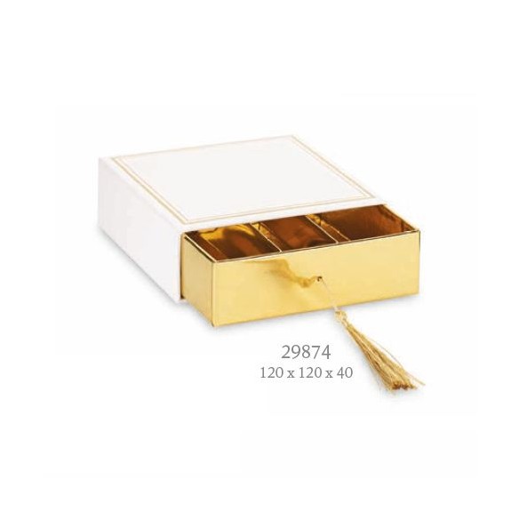 Bomboniera scatola porta confetti quadrata colore Avorio oro 12 x 12 x h 4 cm Confezione 6 pz  art 29874