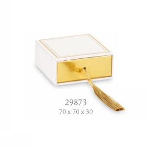 Bomboniera scatola porta confetti quadrata colore Avorio oro 7 x 7 x h 3 cm Confezione 6 pz art 29873