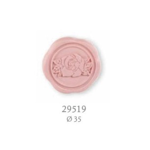 Bomboniera decorazione poliresina tipo ceralacca colore rosa con fiore rosa D 3,5 cm con adesivo confezione 24 pz art 29519