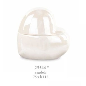 Bomboniera candela forma di cuore bianco porcellana 7,5 x h 11,5 cm con scatola art 29544