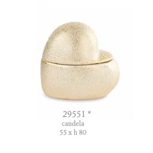 Bomboniera candela forma di cuore oro porcellana 5,5 x h 8 cm con scatola art 29551