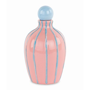 Bomboniera bottiglia olio porcellana colore Rosa con righe azzurre D 9,5 x h 16,5 cm 400 ml con scatola art 29759