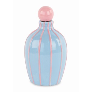 Bomboniera bottiglia olio porcellana colore azzurro con righe rosa D 9,5 x h 16,5 cm 400 ml con scatola art 29756