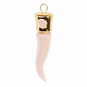 Bomboniera cornetto in porcellana rosa e oro da appendere h 5,5 cm art 29699