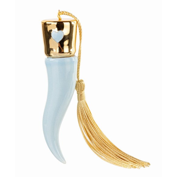 Bomboniera cornetto in porcellana celeste e oro h 11 cm con scatola art 29705