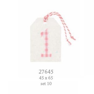 Decorazione Etichetta tag in tessuto bianco con numero 1 rosa 4,5 x h 6,5 cm conf. 10 pz art 27645