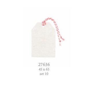 Decorazione Etichetta tag in tessuto bianco rosa 4,5 x h 6,5 cm conf. 10 pz art 27636