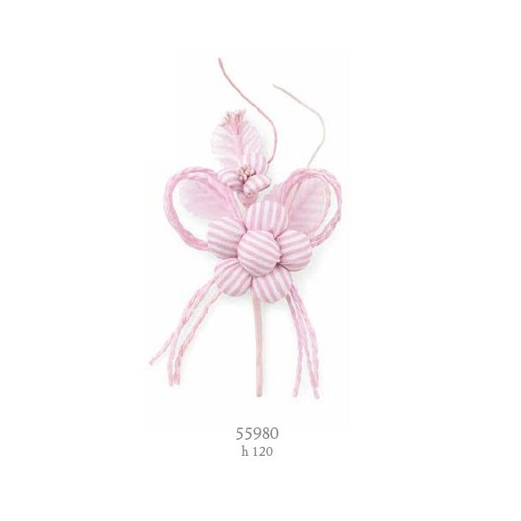 Decorazione fiore in tessuto righe rosa h 12 cm confezione 12 pz art 55980