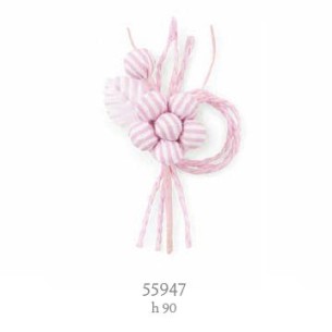 Decorazione fiore in tessuto righe rosa h 9 cm confezione 12 pz art 55947