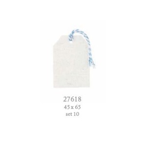Decorazione Etichetta tag in tessuto bianco celeste 4,5 x h 6,5 cm conf. 10 pz art 27618