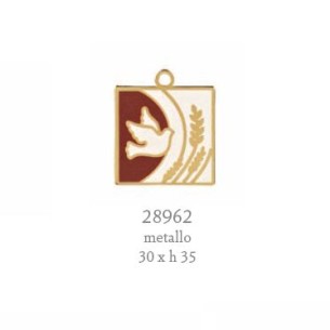 Decorazione bomboniera ciondolo metallo oro spiga e colomba rosso Cresima 3 x 3,5 cm confezione 12 pz art 28962