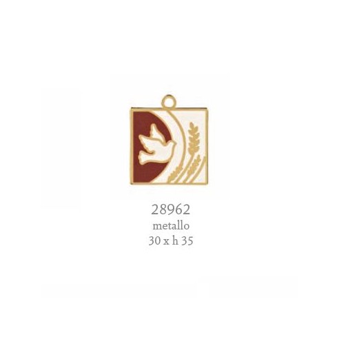 Decorazione bomboniera ciondolo metallo oro spiga e colomba rosso Cresima 3 x 3,5 cm confezione 12 pz art 28962