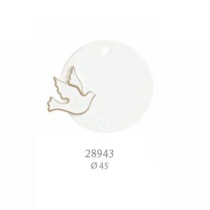 Ciondolo Tondo in legno bianco con simbolo COLOMBA D 4,5 cm decorazione bomboniera Confezione 12 pz art 28943