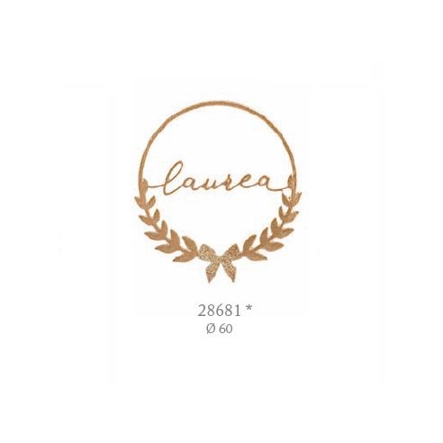 Decorazione cerchio metallo Scritta LAUREA oro con alloro D 6 cm confezione 12 pz Art 28681