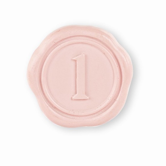 Bomboniera decorazione poliresina tipo ceralacca colore rosa con numero 1 D 3,5 cm con adesivo confezione 24 pz art 29528