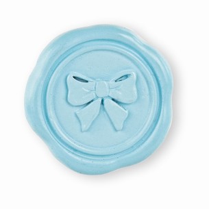 Bomboniera decorazione poliresina tipo ceralacca colore celeste con fiocco D 3,5 cm con adesivo confezione 24 pz art 29525