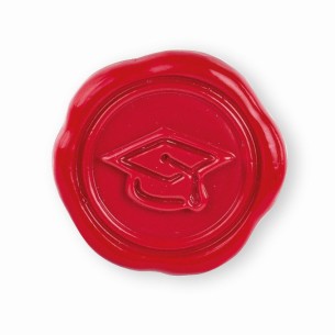 Bomboniera decorazione poliresina tipo ceralacca colore rosso con cappello tocco laurea D 3,5 cm adesivo conf 24 pz art 29524