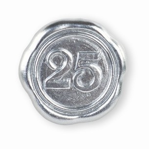 Bomboniera decorazione poliresina tipo ceralacca colore argento con numero 25 anniversario D 3,5 cm adesivo conf 24 pz art 29534