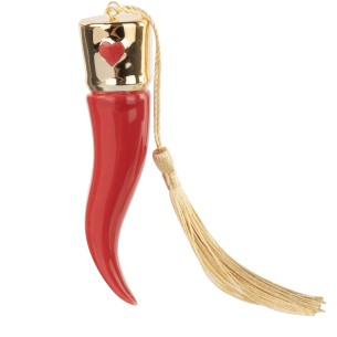 Bomboniera cornetto in porcellana rosso e oro laurea con nappina h 11 cm art 29711