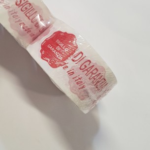 Nastro adesivo Bianco con scritta SIGILLO DI GARANZIA in rosso scoatch spess. 5 cm x 66mt  Silenzioso 6 pz  Art NASTROGARANZIA