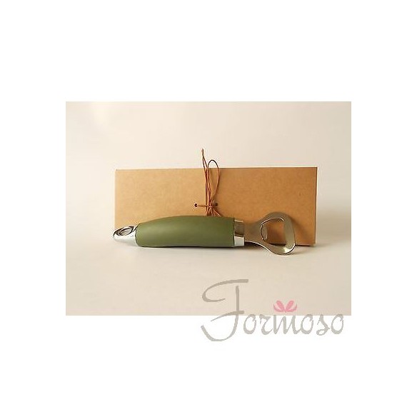 Apri bottiglia in metallo con manico gomma verde 170 mm bomboniera art 11919