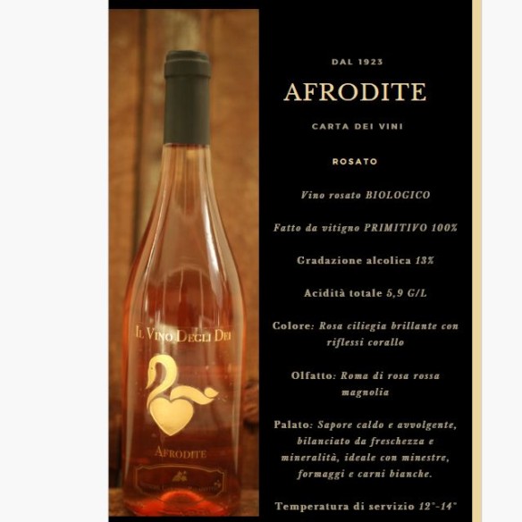 Bottiglia di Vino ROSATO da tavola da 75 ml "VINO DEGLI DEI" cartone 12 pz Art AFRODITE