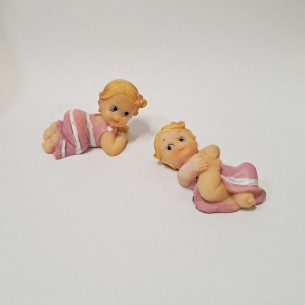 Bomboniera decorazione Bebè resina Celeste 2 soggetti nascita Battesimo cm 5 set 2 pz art 05057