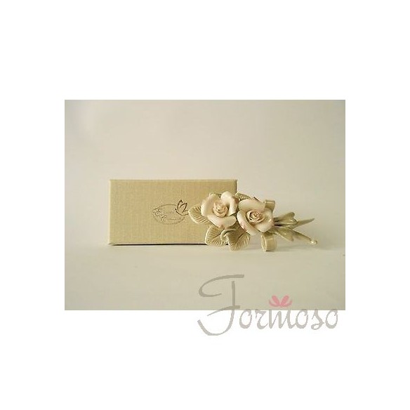 Ramo fiore in ceramica smaltata bianca grigia bomboniera h 12,5 mm art 02851