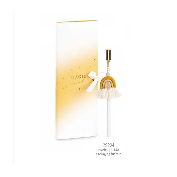 Bomboniera matita con ciondolo arcobaleno ocra h 18 cm con scatola art 29934