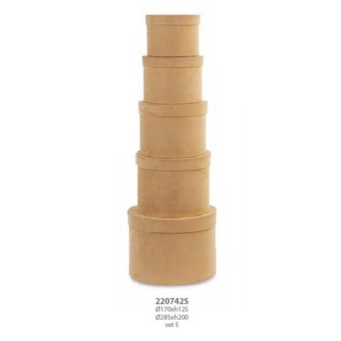 Set 5 scatola tonda Alcantara Beige Wedding decorazione D 17 X H 12,5 28,5 X H 20 Confezione 1 set art 20742