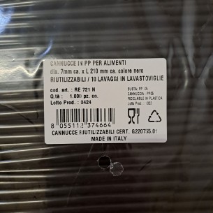 Cannuccie in plastica colore Nero BIODEGRADABILE Asporto Take Way Party 21 cm x D 7 mm Conf 1000 pz Art TOPCANN1000 2