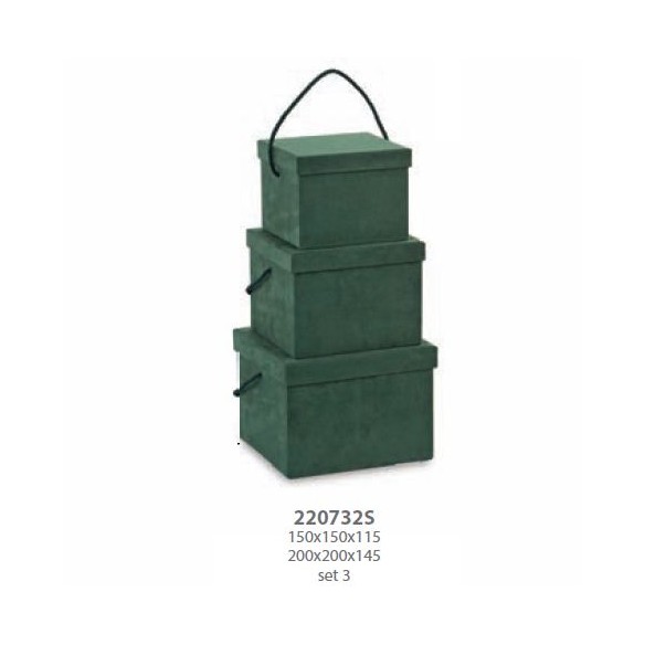 Set 3 scatola Alcantara Verde Wedding decorazione 15X15Xh 11,5 / 20X20Xh 14,5 cm Confezione 1 set art 20732