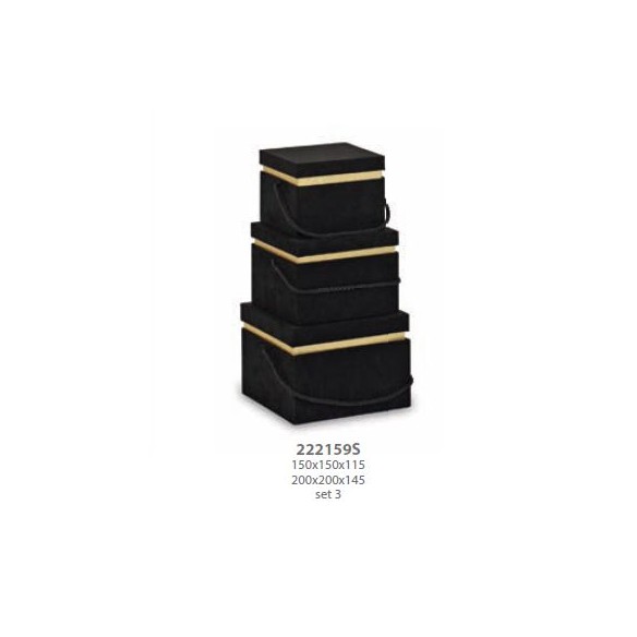 Set 3 scatola Alcantara Nero Wedding decorazione 15X15Xh 11,5 / 20X20Xh 14,5 cm Confezione 1 set art 22159