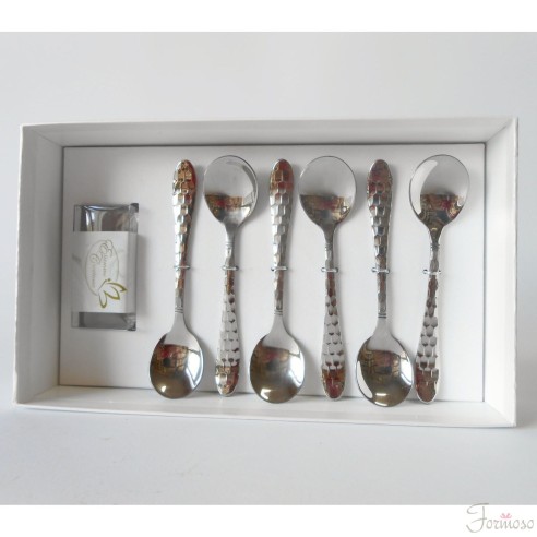 Set 6 cucchiaino dolce in metallo argentato bomboniera con scatola art.  11916