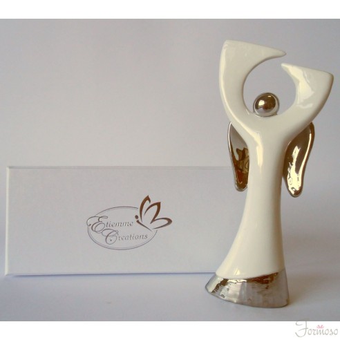Angelo in ceramica bianca e argento bomboniera con scatola 90xh200mm art 02861